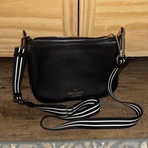 Kate Spade Black Crossbody Bag with Striped Strap